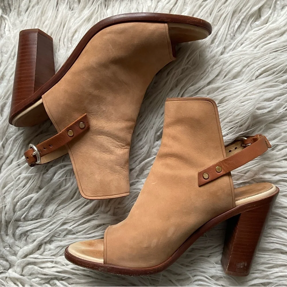 Rag & Bone Wyatt Camel Tan Nubuck Leather Slingback Heeled Sandals EUC Size 39